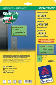 Avery Zweckform L6052-20, Etiketten 199,6x143,5 mm, 20 Bögen (= 40 Etiketten), grün, wiederablösbar, Multiprint
