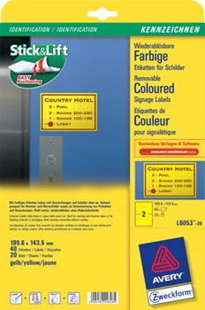Avery Zweckform L6053-20, Etiketten 199,6x143,5 mm, 20 Bögen (=40 Etiketten), gelb, wiederablösbar, Multiprint