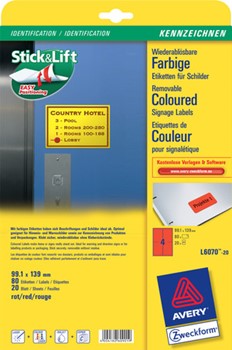 Avery Zweckform L6070-20, Etiketten 99,1x139 mm, 20 Bögen (= 80 Etiketten), rot, wiederablösbar, Multiprint