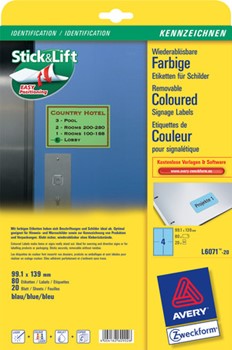 Avery Zweckform L6071-20, Etiketten 99,1x139 mm, 20 Bögen (= 80 Etiketten), blau, wiederablösbar, Multiprint