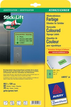 Avery Zweckform L6072-20, Etiketten 99,1x139 mm, 20 Bögen (= 80 Etiketten), grün, wiederablösbar, Multiprint