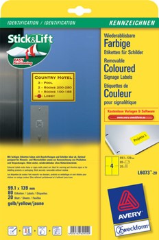 Avery Zweckform L6073-20, Etiketten 99,1x139 mm, 20 Bögen (= 80 Etiketten), gelb, wiederablösbar, Multiprint