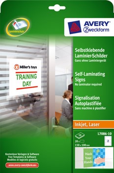 Avery Zweckform L7086-10, Laminierte Etiketten 150x100 mm, 10 Bögen (= 20 Etiketten), transparent/weiß, Multiprint