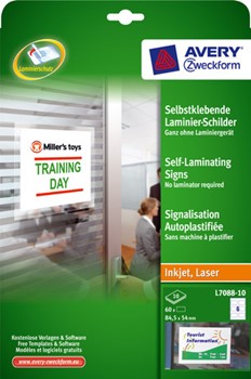 Avery Zweckform L7088-10, Laminierte Etiketten 84,5x54 mm, 10 Bögen (= 60 Etiketten), transparent/weiß, Multiprint