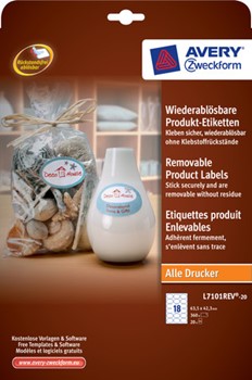 Avery Zweckform L7101REV-20, Wiederablösbare Produkt-Etiketten, oval, weiß, 63,5x42,3mm, 20 Bögen (=360 Etiketten)