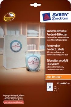 Avery Zweckform L7104REV-20, Wiederablösbare Produkt-Etiketten, weiß, rund, 60mm Durchmesser, 20 Bögen (=240 Etiketten)