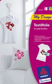 Avery Zweckform MD1007, (Inkjet) T-Shirt-Folie für helle Textilien, 10x15 cm, 12 Blatt