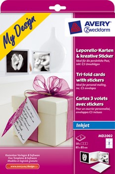 Avery Zweckform MD2002, Leporello-Karten mit Umschlägen, 8,5cm x 8,5 cm, 5 Blatt / 10 Karten + 10 Umschläge transparent, Glückssticker