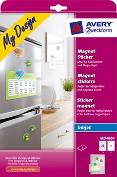 Avery Zweckform MD4004, Magnet-Sticker, je 1 Bogen 210x297mm (=1 Etikett) und &oslash; 40 mm (=24 Etiketten)