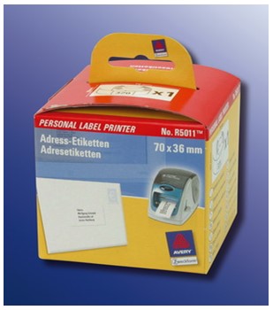 Avery Zweckform R5011, Adressetiketten für Personal Label Printer 70x36 mm, 1 Rolle (= 320 Etiketten)