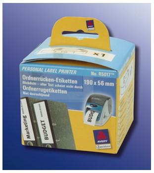 Avery Zweckform R5017, Ordner-Etiketten für Personal Label Printer 190x56 mm, 1 Rolle (= 110 Etiketten), für breite Ordner
