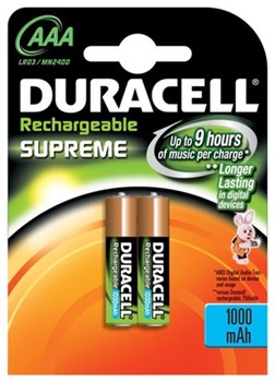 Duracell DUR055971, Nickel-Metallhydrid Akkus, Micro AAA, 1000mAh, 2 Stück