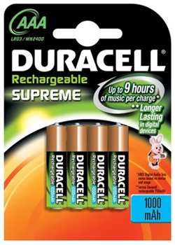 Duracell DUR060852, Supreme NiMH Accu, AAA, 1,2V, 1000mAH, 4er Pack