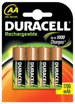 Duracell DUR065734, Nickel-Metallhydrid Akkus, Mignon AA, 1700mAh, 4 Stück