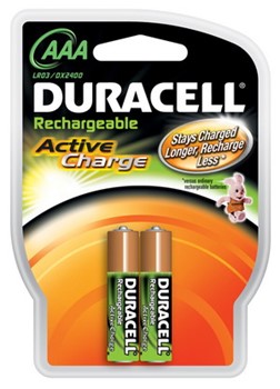 Duracell DUR087835, Nickel-Metallhydrid Akkus, sofort einsetzbar, Micro AAA Active Charge, 800mAh, 2 Stück