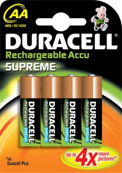 Duracell DUR203686, Supreme NiMH Accu, AA, 1,2V, 2.450mAH, 4er Pack