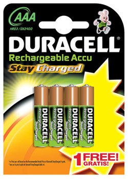 DURACELL StayCharged Akkus, AAA, 800 mAh, 3 Stück +1 gratis (Duracell DUR203839)