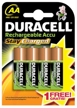 DURACELL StayCharged Akkus, AA, 2.100 mAh, 3 Stück + 1 gratis (Duracell DUR203860)