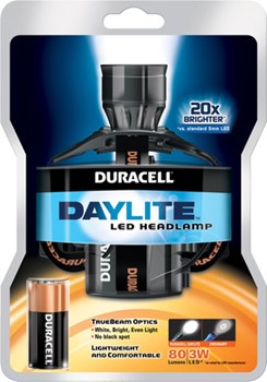 Duracell DUR204102, Daylite LED-Stirnlampe, inkl. 3 AA Batterien, 160 Lumen, 93m Reichweite, 1 Stück