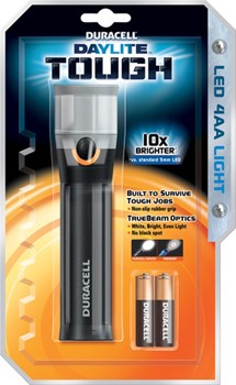 Duracell DUR204133, Daylite Tough LED-Taschenlampe, inkl. 4 AA Batterien, 80 Lumen, 36m Reichweite, 1 Stück