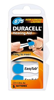 Duracell DUR536191, Hörgeräte-Batterien DA675, 1,4V, mit Easytab zum einfachen Batteriewechsel, 6er Pack
