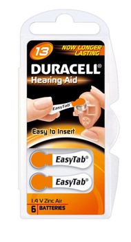 Duracell DUR536207, Hörgeräte-Batterien DA13, 1,4V, mit Easytab zum einfachen Batteriewechsel, 6er Pack