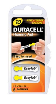 Duracell DUR536221, Hörgeräte-Batterien DA10, 1,4V,  mit Easytab zum einfachen Batteriewechsel, 6er Pack