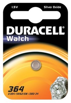 Duracell DUR936854, Uhren-Batterie 364, 1,5V, 20mAh, Silberoxid, 1 Stück