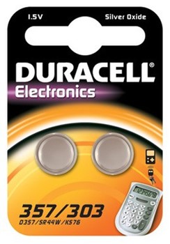 Duracell DUR936885, Elektronik-Batterie 357/303, 1,5V, 190 mAh, Silberoxid, 2 Stück