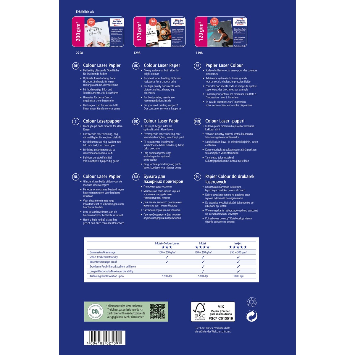 Avery Zweckform Handgelenkstütze AVERY Zweckform Premum Colour Laser Foto Papier 250 G Qm