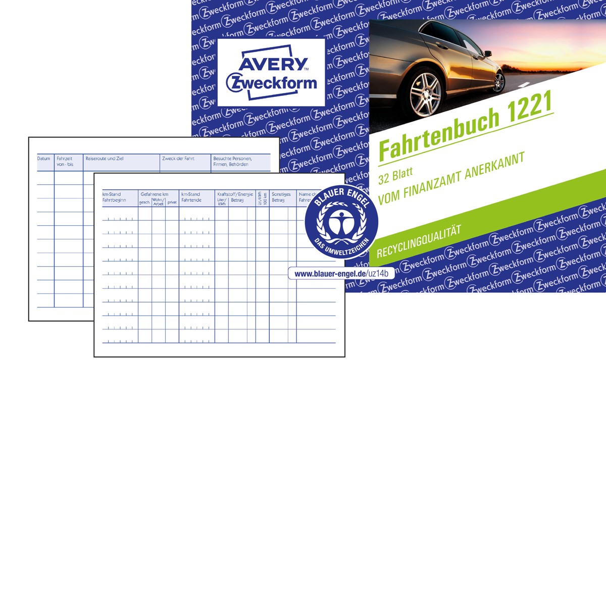 Avery Zweckform 1221 Fahrtenbuch für PKW, A6 quer, weiß