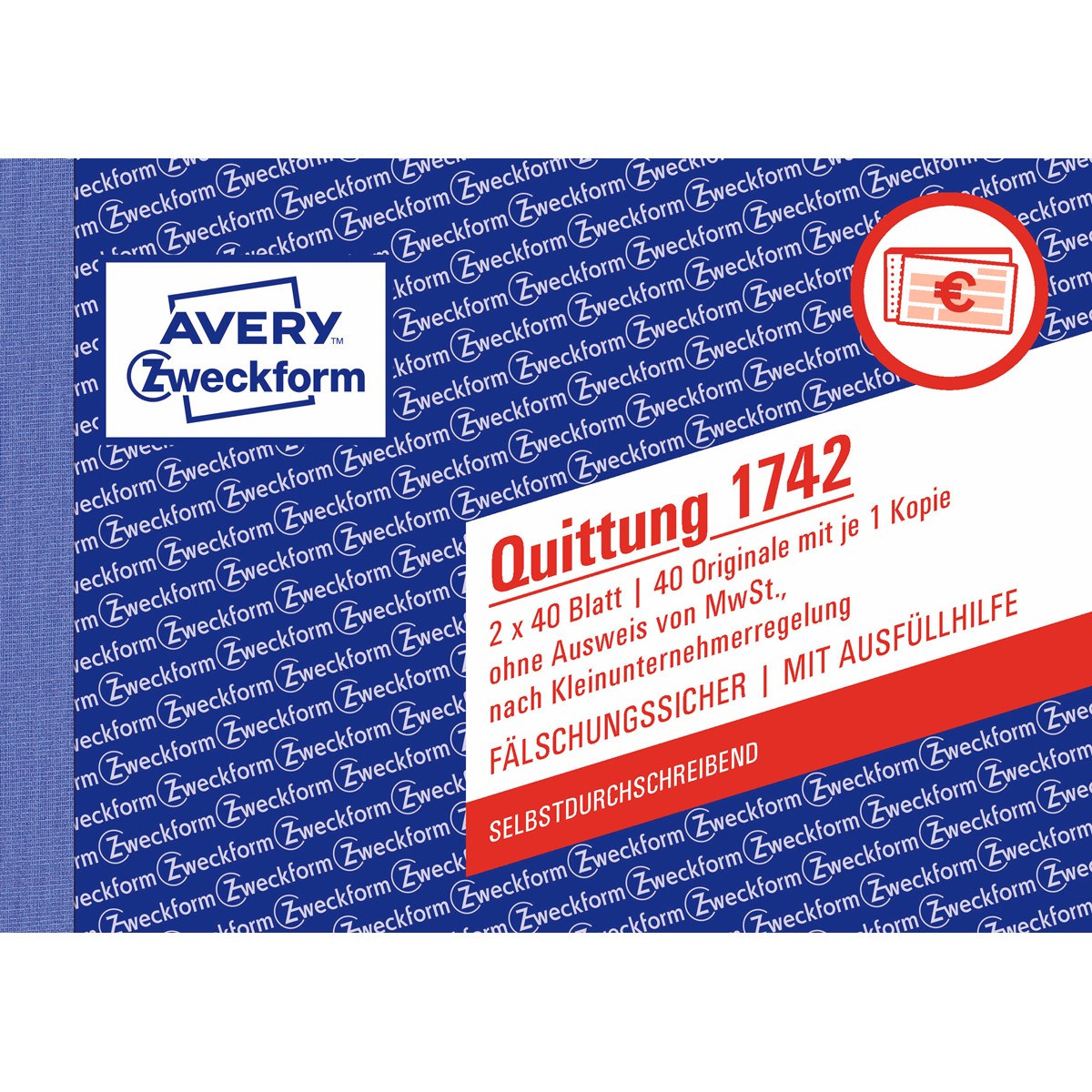 A6 quer, selbstdurchschreibend, 2x40 Blatt 20 weiß/gelb Avery Zweckform 1742 Quittung Kleinunternehmer