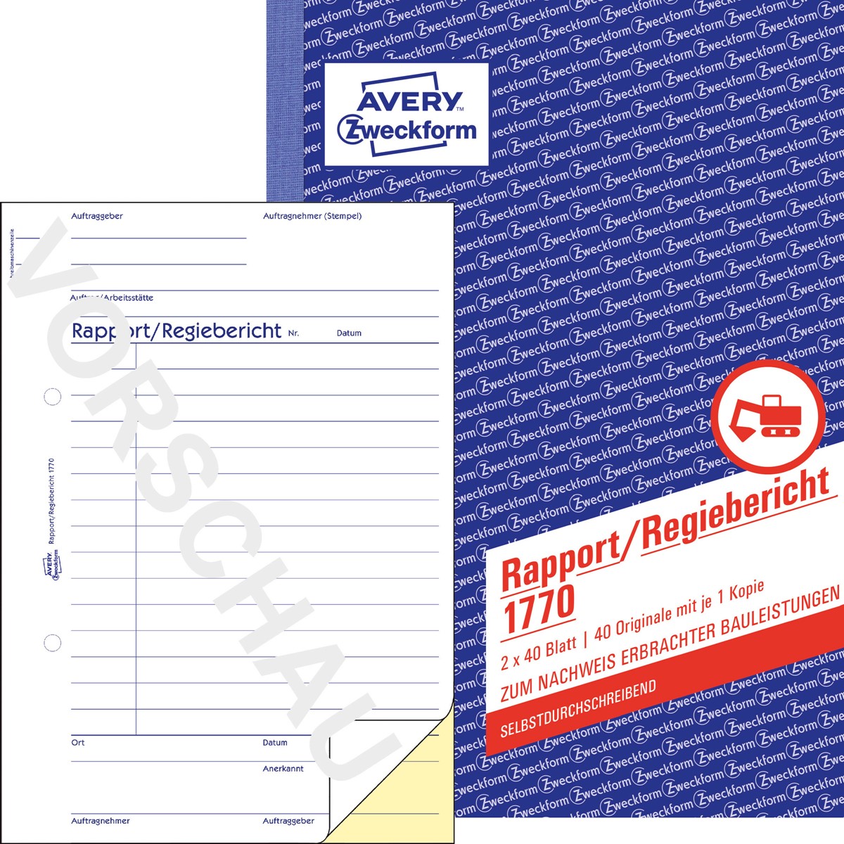 A4, selbstdurchschreibend, 2x40 Blatt 2 Stück Avery Zweckform 1769 Rapport/Regiebericht 2 Stück, Rapport/Regiebericht | selbstdurchschreibend 