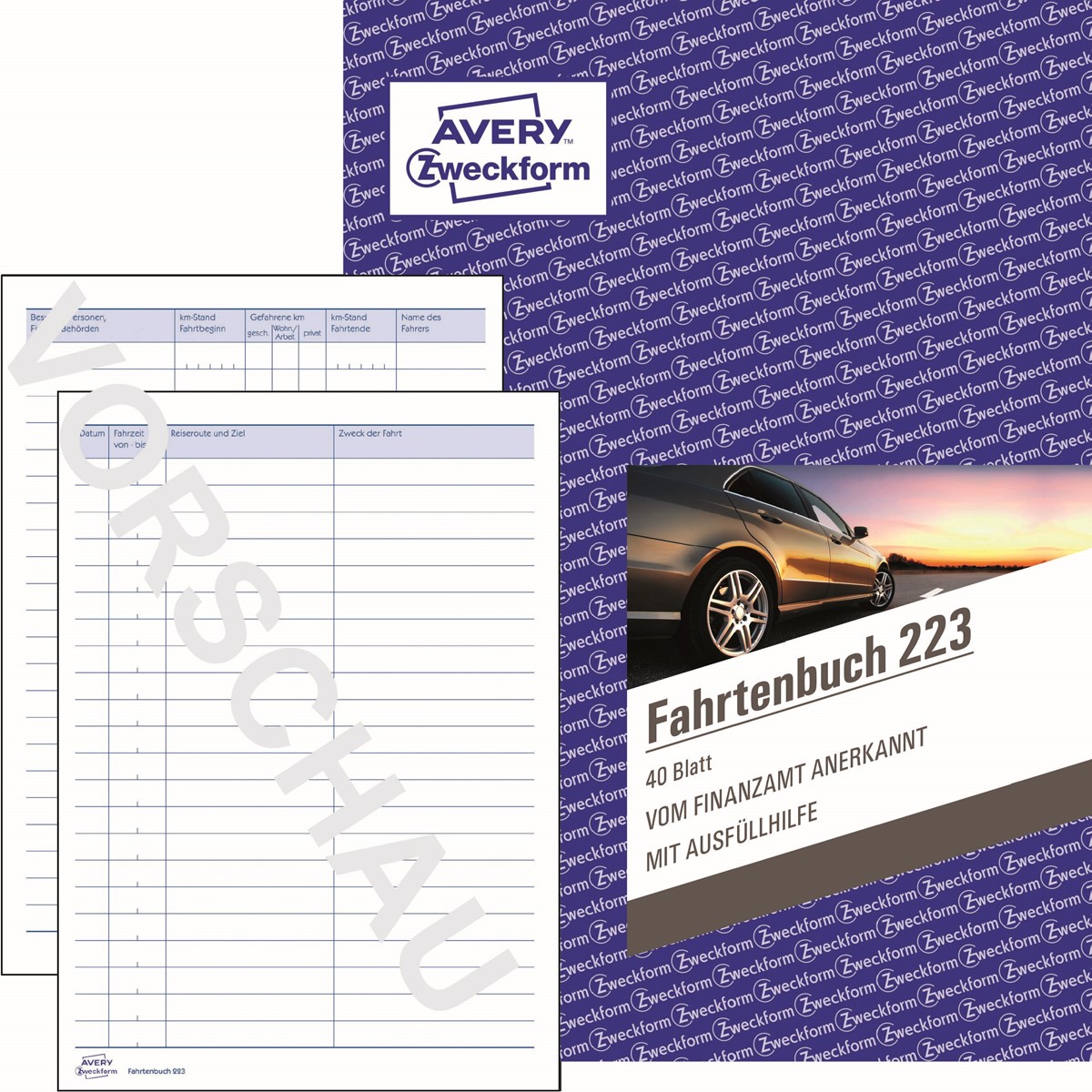 vom Finanzamt anerkannt, A5, 80 Seiten insgesamt 858 Fahrten, für Deutschland und Österreich zur Abgrenzung privater/geschäftlicher Fahrten AVERY Zweckform 223DL Design Fahrtenbuch für PKW 