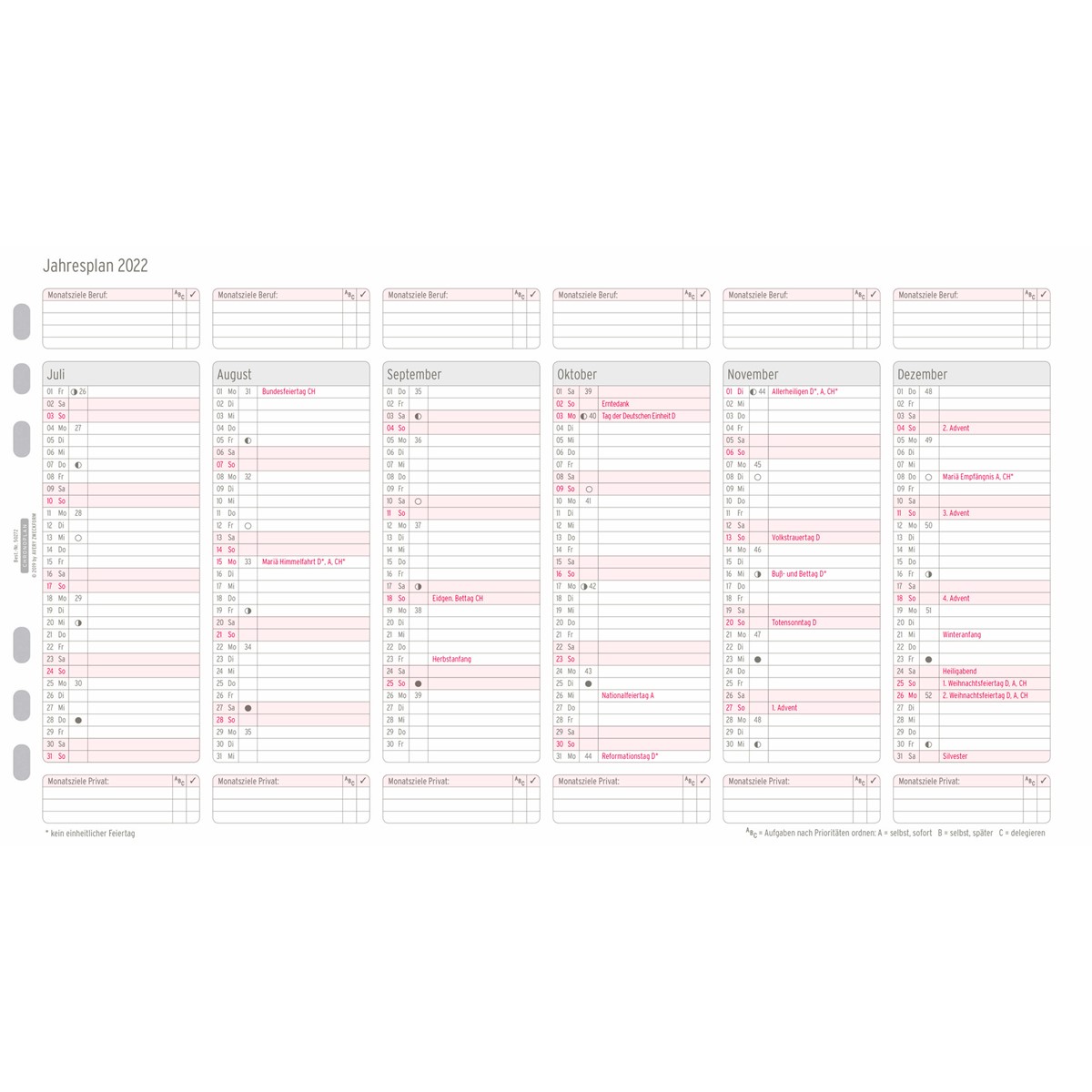 Avery Zweckform 50272 Chronoplan Jahresplan 2022 