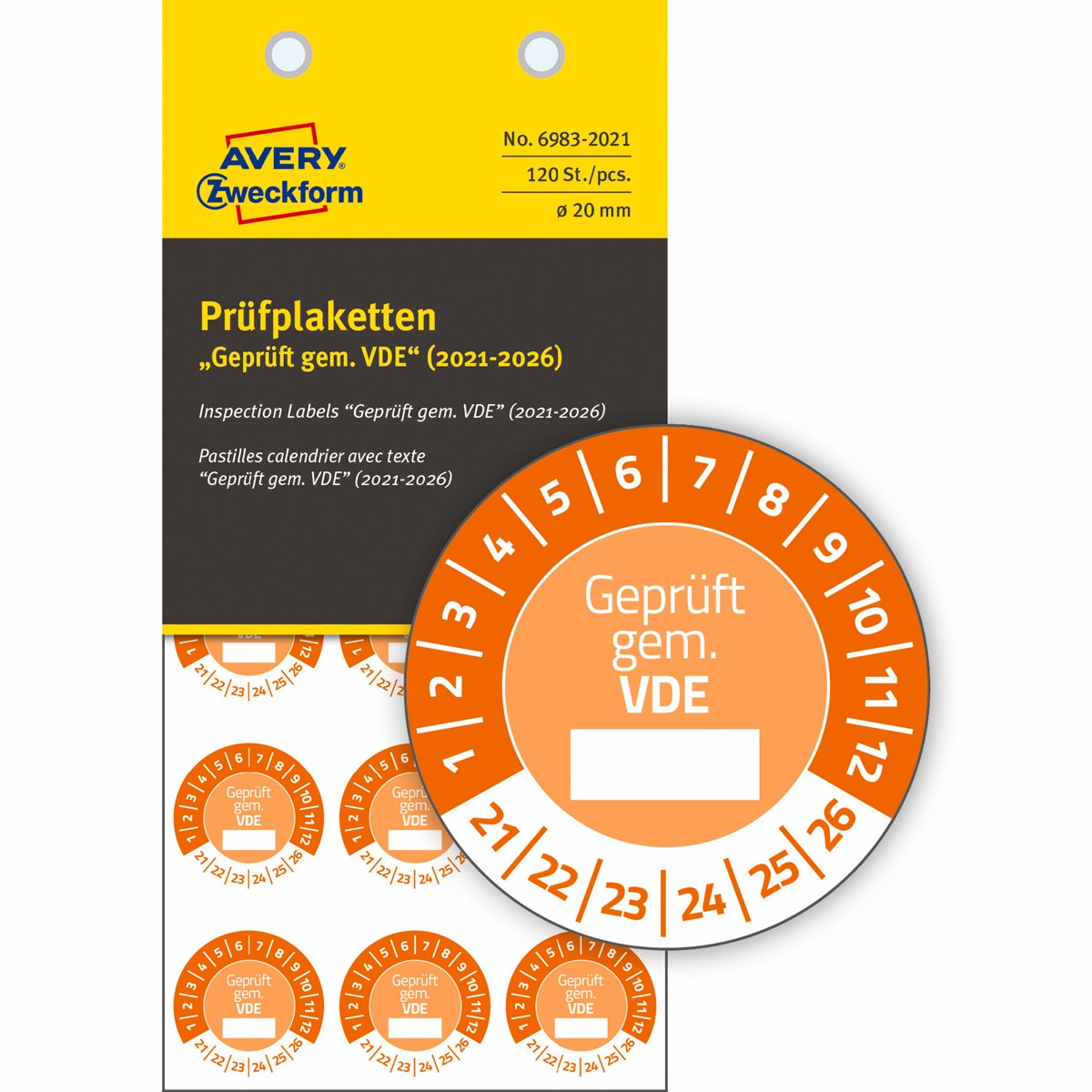 Produktbild von Prüfetiketten „Verbandsmaterial Geprüft“ – 50 Stück, ⌀30 Mm, PP-Folie, Extrastarker Kleber, Wasser- Und UV-beständig, Für 2026–31
