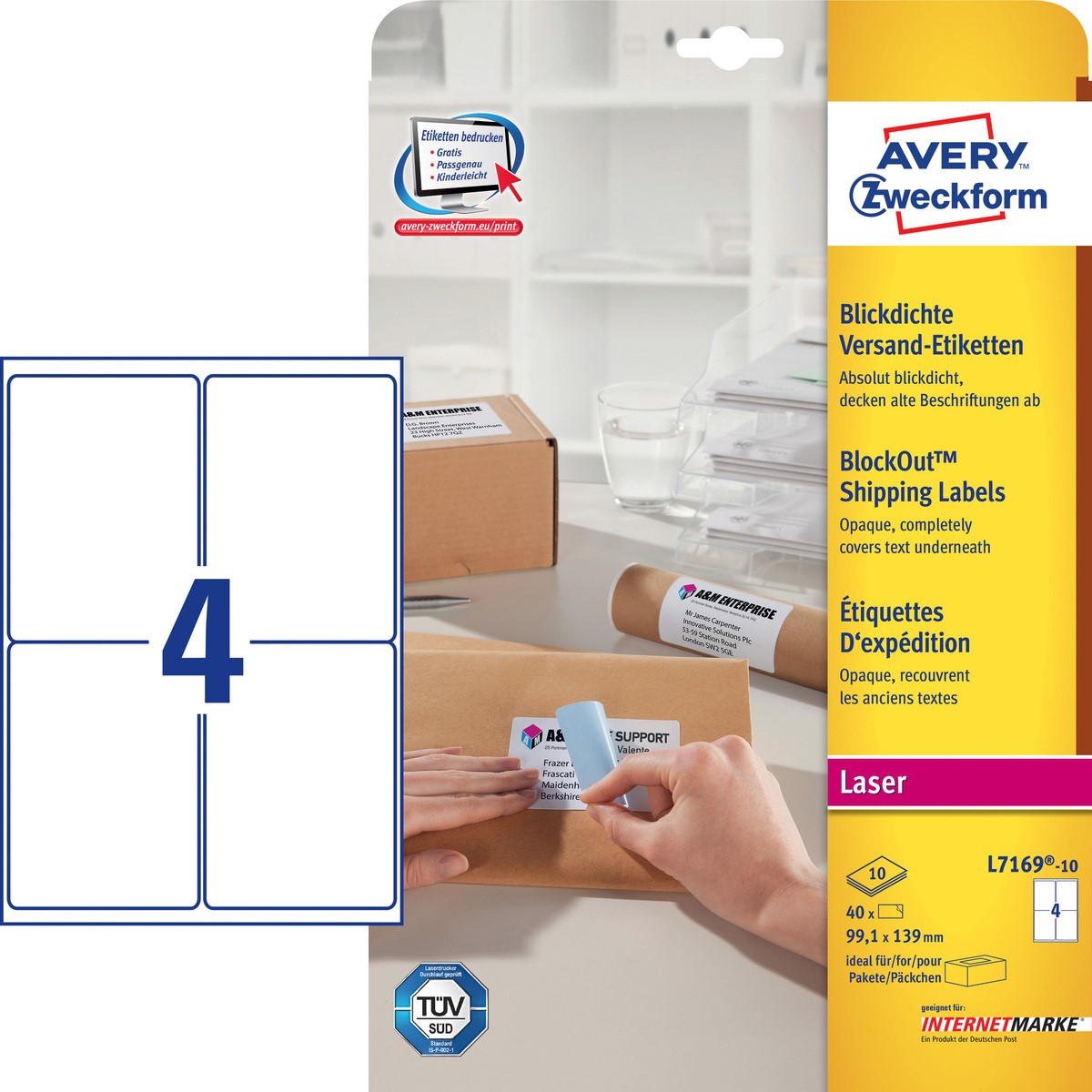 AVERY Zweckform 8018 Shipping Labels Art. 8018 (199.6 X 143.5 Mm (A5) Address Labels Self-Adhesive For DHL And Hermes, Shipping Stickers, 3655, 300 Sheets, For All Printers - View #4