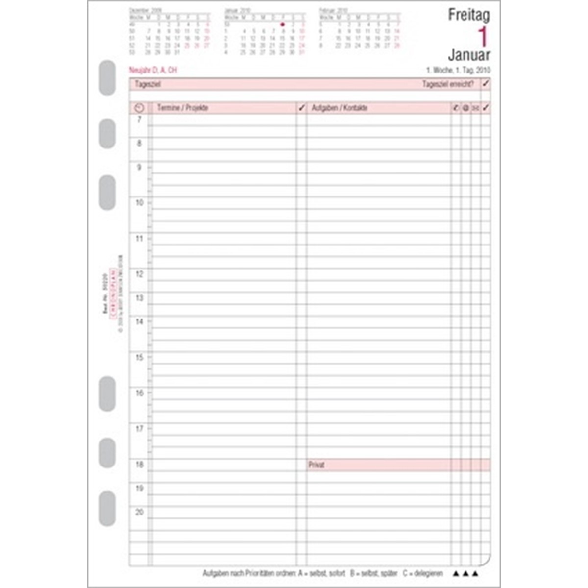 Avery Zweckform 50220xxx Chronoplan Tagesplan A5 2010 (1 Tag / 1 Seite)